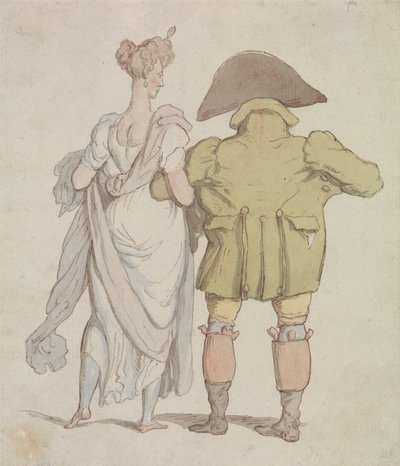 Un vieux cerf marchant avec une dame - Thomas Rowlandson